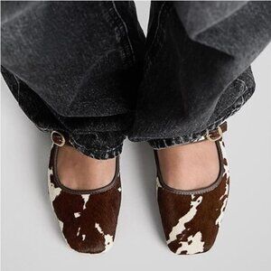 Mary Jane Flats Cow Hyde Print